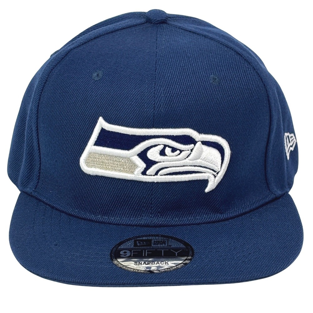 New Era 9FIFTY Seattle Seahawks NFL Snapback Hat Navy Blue Flat Brim Cap‎